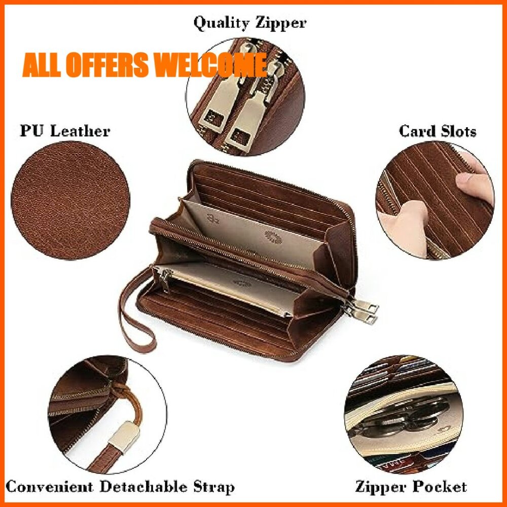 Large Capacity RFID Blocking Leather Clutch Wrist… - image 8